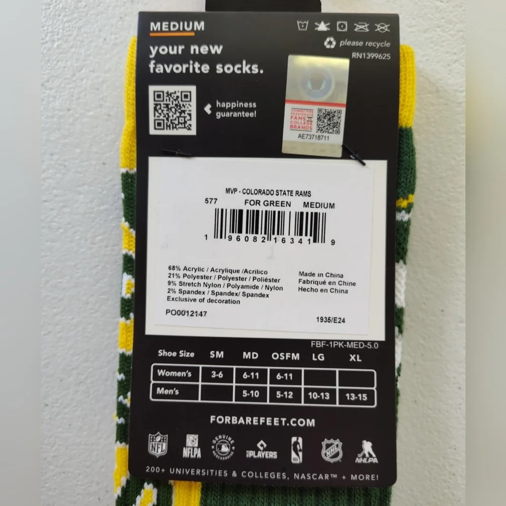 For Bare Feet CSU Green and Yellow Socks